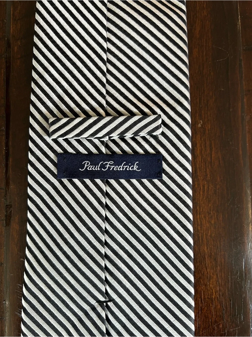 Paul Fredrick Black White Diagonal Stripe Silk Tie Classic 3.5” Mens